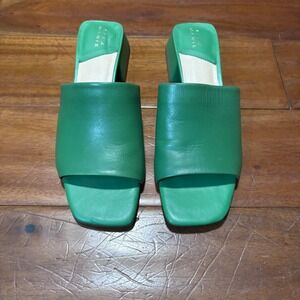 Alex Marie Prianna Green Leather Chunky Heels Square Toe Mules|Sandals|Size 7.5